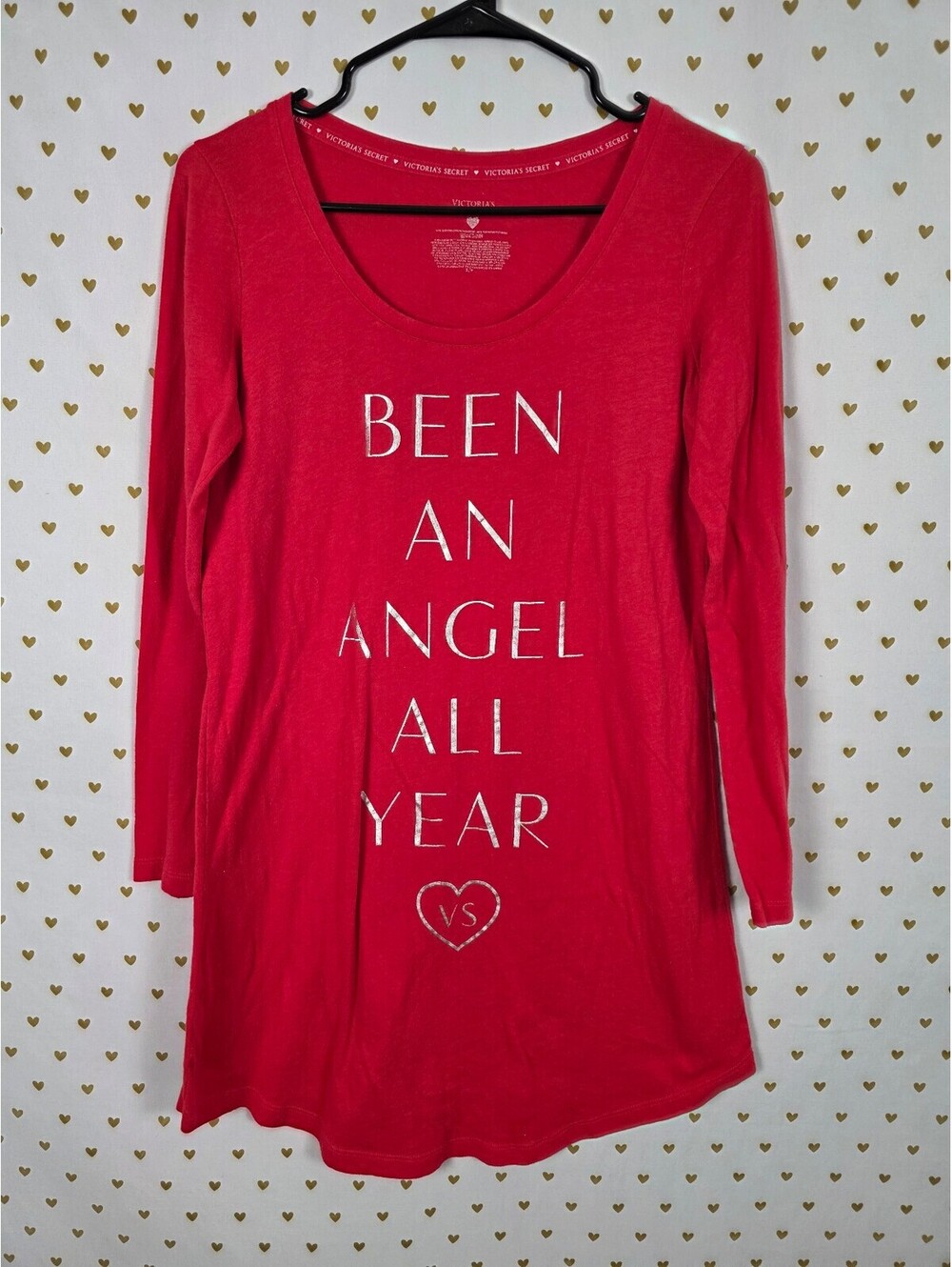 Victorias Secret BEEN AN ANGEL ALL YEAR Nightgown Red Long Sleeve Sleep Shirt S